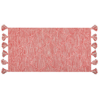 Wyld And Coco Bohonest Hand-Tufted Cotton Area Rug 80 X 150 Cm, Red And White Geometric Design With Tassels - image 1