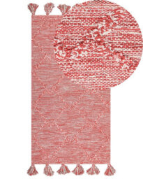 Wyld And Coco Bohonest Hand-Tufted Cotton Area Rug 80 X 150 Cm, Red And White Geometric Design With Tassels - thumbnail 3