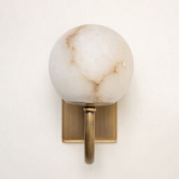 Brass bee Alabaster Globe Wall Light. Solid Brass Wall Sconce. Antique Brass Satin Brass - thumbnail 2
