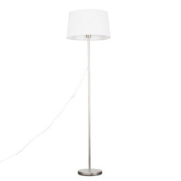 Valuelights Charles Brushed Chrome Floor Lamp With White Linen Shade And Bulb