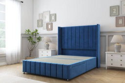 "Comfort Serena Navy Plush Divan Bed Set No Drawers - 54"" Wingback & 12"" Footboard 3' Single" - thumbnail 3