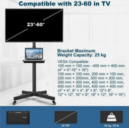 Mobile Tv Stand, Rolling Tv Trolley Cart Tv Stand On Wheels For 23In To 60In Screen - thumbnail 6