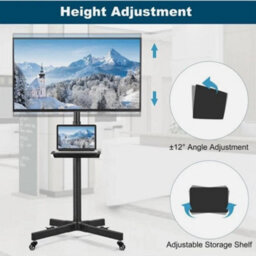 Mobile Tv Stand, Rolling Tv Trolley Cart Tv Stand On Wheels For 23In To 60In Screen - thumbnail 7