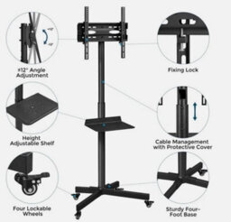 Mobile Tv Stand, Rolling Tv Trolley Cart Tv Stand On Wheels For 23In To 60In Screen - thumbnail 4