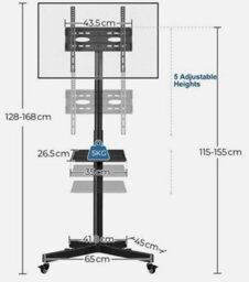 Mobile Tv Stand, Rolling Tv Trolley Cart Tv Stand On Wheels For 23In To 60In Screen - thumbnail 3