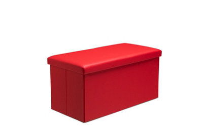 Faux Leather Storage Ottoman Storage Box With Lid Foldable - 76X38X38Cm Rectangle Red