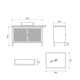 Homestylestore 1200mm Black Metal Floorstanding Bathroom Vanity Unit Light Oak Countertop And Rectangular Basin - thumbnail 3