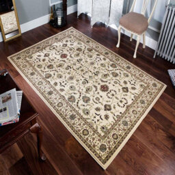 Persian Easy To Clean Bordered Floral Cream Traditional Rug For Dining Room-80Cm X 140Cm - thumbnail 1
