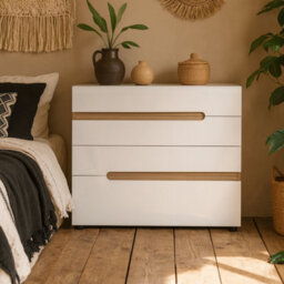 Wyld Haus Foxwhisk 4-Drawer Chest In White With Truffle Oak Accents