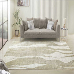 Ivory Abstract Wool Luxurious Modern Easy To Clean Abstract Dining Room Bedroom And Living Room Rug -274Cm X 366Cm
