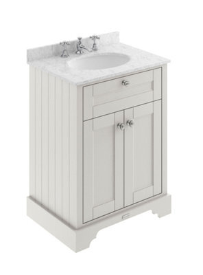 Hudson Reed Floor Standing 2 Door Traditional Vanity Unit With 3 Tap Hole Grey Marble Top & Basin, Timeless Sand, 620 X 470 mm - image 1