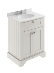 Hudson Reed Floor Standing 2 Door Traditional Vanity Unit With 3 Tap Hole Grey Marble Top & Basin, Timeless Sand, 620 X 470 mm