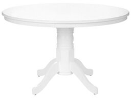 Wyld and Coco Luxecasa 120Cm White Rubberwood Round Dining Table - Vintage Pedestal With Four Curved Legs - thumbnail 1