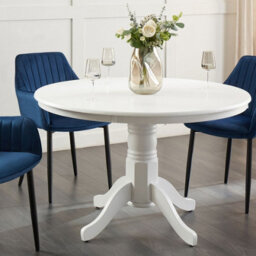 Wyld and Coco Luxecasa 120Cm White Rubberwood Round Dining Table - Vintage Pedestal With Four Curved Legs - thumbnail 2