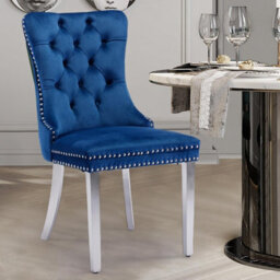 HomeTouch Set Of 6 Lux Velvet Dining Chairs With Steel Legs And Pull Knocker Back Tufted Kitchen Chairs Home Office Accent Chairs Blue - thumbnail 6