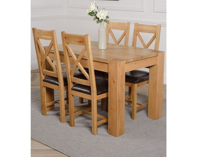 That's Furniture Kuba 125 X 80 Cm Chunky Oak Small Dining Table And 4 Chairs Dining Set With Berkeley Brown Leather Chairs - image 1