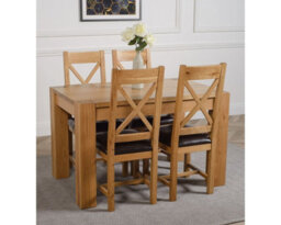 That's Furniture Kuba 125 X 80 Cm Chunky Oak Small Dining Table And 4 Chairs Dining Set With Berkeley Brown Leather Chairs - thumbnail 3