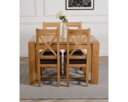 That's Furniture Kuba 125 X 80 Cm Chunky Oak Small Dining Table And 4 Chairs Dining Set With Berkeley Brown Leather Chairs - thumbnail 2