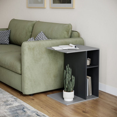 Urbn-Living Urbnliving 51Cm Height Grey & Black C-Shape Side Wooden End Coffee Bedside Nightstand Laptop Table - image 1
