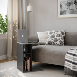Urbn-Living Urbnliving 51Cm Height Grey & Black C-Shape Side Wooden End Coffee Bedside Nightstand Laptop Table - thumbnail 2
