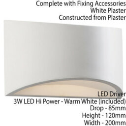 2 Pack 200mm Led Wall Light Warm White Primed White (Ready To Paint) Curved Lamp - thumbnail 3