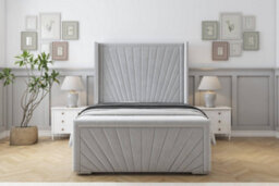 "Sloomy Rutherford Silver Plush Bed Frame With 50""  Upholstered Wingback Headboard 5' King" - thumbnail 1