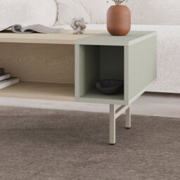 Decortie Mona Modern 100Cm Rectangle Coffee Table Open Dual Shelf 4 Storage Compartments Metal Legs Sonoma Oak Ash Green - thumbnail 5