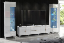 Furneo High Gloss & Matt White Living Room Set Tv Stand Display Cabinets Azzurro 10/12 Blue Led Lights - thumbnail 1