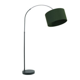 Valuelights Louis Black Arched Curved Floor Lamp With Forest Green Fabric Drum Lamp Shade And Led Bulb - thumbnail 2