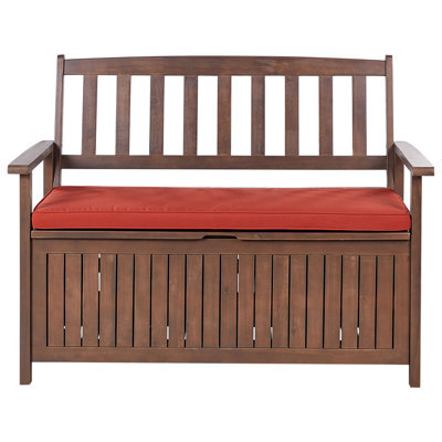 Beliani Garden Bench With Cushion Sovana 120 Cm With Storage Acacia Wood Red - image 1