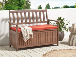 Beliani Garden Bench With Cushion Sovana 120 Cm With Storage Acacia Wood Red - thumbnail 2