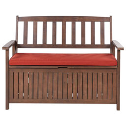Beliani Garden Bench With Cushion Sovana 120 Cm With Storage Acacia Wood Red - thumbnail 1