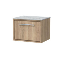 Hudson Reed Lille Wall Hung Single Drawer Contemporary Vanity Unit With Marble Worktop In Bleached Oak, 610 X 460mm - thumbnail 1