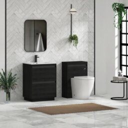 Royal Bathrooms Orion 600mm Floor Standing Bathroom Vanity Unit 2 Drawer Hale Black With Carrara White Basin & Chrome Accent Trim - thumbnail 4