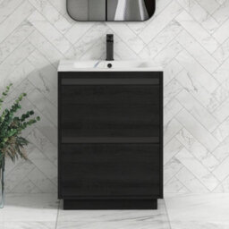 Royal Bathrooms Orion 600mm Floor Standing Bathroom Vanity Unit 2 Drawer Hale Black With Carrara White Basin & Chrome Accent Trim - thumbnail 1