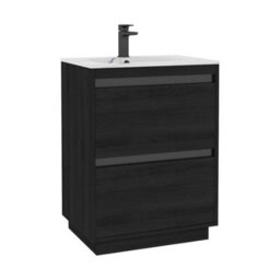 Royal Bathrooms Orion 600mm Floor Standing Bathroom Vanity Unit 2 Drawer Hale Black With Carrara White Basin & Chrome Accent Trim - thumbnail 7