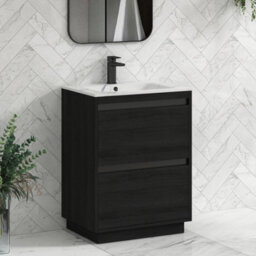 Royal Bathrooms Orion 600mm Floor Standing Bathroom Vanity Unit 2 Drawer Hale Black With Carrara White Basin & Chrome Accent Trim - thumbnail 6
