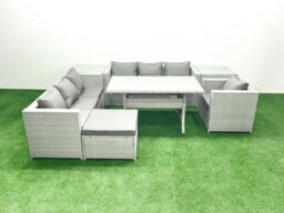 Fimous 7 Pieces Outdoor Rattan Sofa Set Cushions Patio Garden Furniture Sets Armchair Dining Table 2 Side Table Big Stool - thumbnail 2