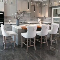 HomeTouch Set Of 2 Velvet Bar Stools Kitchen Breakfast Barstools With Wooden Legs Bar Chairs For Counter Beige - thumbnail 2