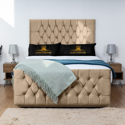 UKBEDFURNITURE Jublie Beige Plush  Divan Bed Base With 26 Inch Headboard - No Storage - image 1