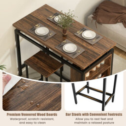 Costway 3 Pcs Dining Table Set Counter-Height Bar Table & 2 Stools W/ 3 Tier Shelves - thumbnail 6