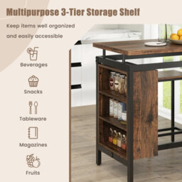 Costway 3 Pcs Dining Table Set Counter-Height Bar Table & 2 Stools W/ 3 Tier Shelves - thumbnail 7