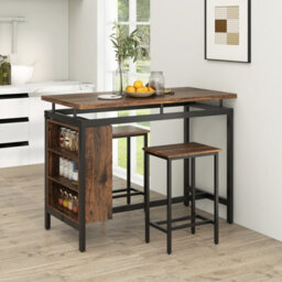 Costway 3 Pcs Dining Table Set Counter-Height Bar Table & 2 Stools W/ 3 Tier Shelves - thumbnail 1