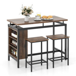 Costway 3 Pcs Dining Table Set Counter-Height Bar Table & 2 Stools W/ 3 Tier Shelves - thumbnail 3