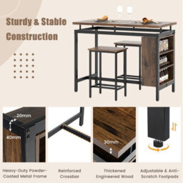 Costway 3 Pcs Dining Table Set Counter-Height Bar Table & 2 Stools W/ 3 Tier Shelves - thumbnail 8
