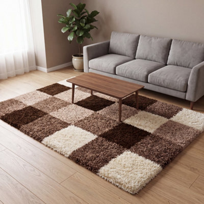 "Bravich Beige Tartan Shaggy Rug 120 X 170Cm (4' X 5'6"")" - image 1