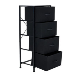 Black 4 Drawer Storage Chest Dresser Steel Frame Fabric Drawers Bedroom Organiser - thumbnail 3