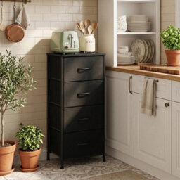 Black 4 Drawer Storage Chest Dresser Steel Frame Fabric Drawers Bedroom Organiser - thumbnail 4