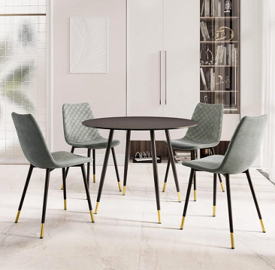Hallowood Furniture Finley Round Dining Table (Tab101) In Black Finish With 4 Chairs (Cha201-Sgy) - image 1