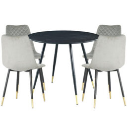 Hallowood Furniture Finley Round Dining Table (Tab101) In Black Finish With 4 Chairs (Cha201-Sgy) - thumbnail 8